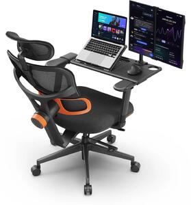 Sedia da ufficio ergonomica - NT001 - Supporto lombare regolabile - 3 angoli di inclinazione - Schienale, braccioli e poggiatesta regolabili - Rotazione a 360° - Set con scrivania
