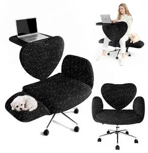 Sedia da ufficio con piano scrivania pieghevole - Sedia ergonomica per computer - Seduta ampia per posizione a "sedia a mezza luna" - Braccioli regolabili in 5 posizioni - Regolabile in altezza - Sedia girevole con rotelle - Colore nero lucido