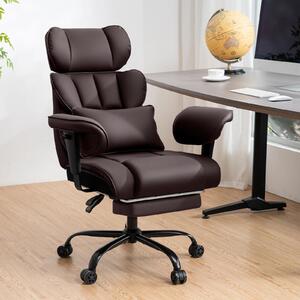 Sedia da ufficio ergonomica - Poltrona da direttore - Portata massima: 200 kg - Supporto lombare regolabile - Poggiapiedi - Pelle - Marrone