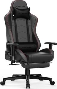 Sedia da gaming - Sedia da scrivania GT890MF - Poggiapiedi - Altoparlanti Bluetooth - Ergonomica - Regolabile in altezza - Girevole a 360° - Pelle - Nero