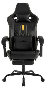 Sedia da gaming, sedia per computer - Sedia da ufficio ergonomica con poggiapiedi - Regolabile in altezza - Girevole con rotelle - Supporto lombare - Colore: nero
