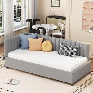 Letto imbottito 90x200 cm trasformabile in divano, con rete a listelli, letto multifunzione grigio rivestito in velluto delicato sulla pelle, con schienale, ideale per la camera da letto