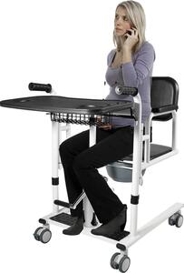 Sollevatore idraulico - Sedia di trasferimento - Portata 150 kg - Altezza di sollevamento 41-65 cm - 4 ruote con freno - Schienale 180° - Struttura in acciaio - Nero
