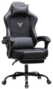 Sedia da gaming - Sedia da ufficio - Ergonomica - Regolabile in altezza - Poggiapiedi - Cuscini per la testa e la zona lombare - Girevole a 360° - Con rotelle - Nera