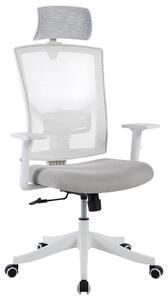Sedia da ufficio ergonomica - Sedia girevole con struttura a rete - Schienale alto - Poggiatesta regolabile - Supporto lombare - Braccioli ripiegabili - Imbottitura spessa - Colore: bianco