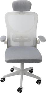 Sedia ergonomica - Sedia da ufficio/sedia da computer - Poggiatesta 3D - Supporto lombare elastico - Traspirante - Braccioli ribaltabili a 90° - Grigio chiaro