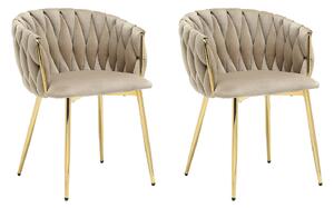 Sedia in Velluto e Metallo Dorato Beige - Lotto di 2 - ELEGANO