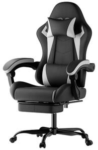 Sedia da gaming - Sedia da ufficio ergonomica - Cuscino lombare - Poggiatesta - Regolabile in altezza - Girevole - Materiale: PVC - Colore: Bianco e nero