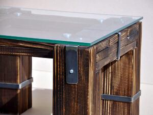 CHYRKA® Tavolino LD DROHOBYCZ tavolo da soggiorno loft vintage bar design industriale fatto a mano in legno vetro metallo