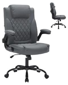 Sedia da ufficio - Poltrona ergonomica per ufficio in ecopelle - Portata massima: 159 kg - Supporto lombare - Braccioli pieghevoli - Rivestita in tessuto grigio - Regolabile in altezza e girevole
