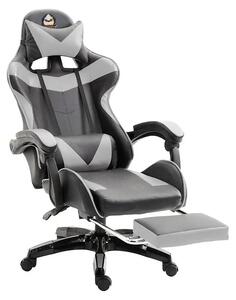 Sedia da gaming - Sedia da ufficio - Ergonomica, con regolazione dell'altezza - Funzione reclinabile regolabile - Rotella girevole - Rivestita in ecopelle, con orecchie da gatto e cuscino - Grigia