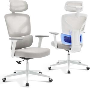 Sedia da ufficio ergonomica in mesh - Sedia da gaming di alta qualità - Supporto lombare regolabile - Poggiatesta - Braccioli 3D - Sedia girevole - Grigia