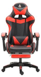 Sedia da gaming - Sedia da ufficio - Schienale ergonomico - Altezza regolabile - Funzione reclinabile - Rivestimento in ecopelle - Rotella girevole - Decorazioni a forma di orecchie di gatto e cuscino - Colore: rosso
