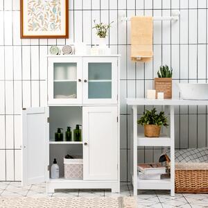 Costway Armadietto del bagno con ante di vetro e mensole regolabili, Organizer multiuso per corridoio salone bagno Bianco