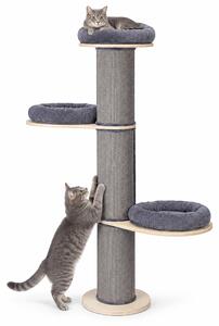 Relaxdays, tiragraffi per gatti, con 3 aree di riposo, cuscini, altezza x profondità: 187 x 46 cm, pali in sisal, sistema di sicurezza anti-ribaltamento, torre per gatti, colore grigio/naturale