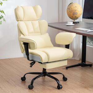 Sedia da ufficio ergonomica - Poltrona da ufficio per persone di corporatura robusta - Portata massima di 200 kg - Supporto lombare regolabile - Poggiapiedi - Materiale: pelle, color marrone chiaro