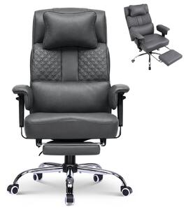 Sedia ergonomica per ufficio e gaming - Modello CH620 - Poggiatesta regolabile - Ampio supporto lombare - Seduta larga 54 cm - Schienale reclinabile da 90° a 150° - Portata massima 180 kg - Colore: grigio, rivestimento in PU