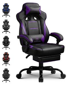 Sedia da gaming con poggiapiedi - Sedia da ufficio ergonomica - Portata massima: 180 kg - Supporto lombare e poggiatesta - Schienale reclinabile fino a 155° - Regolabile in altezza - Sedia girevole con rotelle - Colore: viola