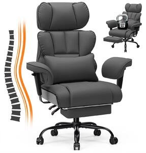 Sedia da ufficio ergonomica 200 kg - Poltrona direzionale - Altezza del sedile e schienale regolabili - Braccioli regolabili - Poggiapiedi ribaltabile - Pelle finta - Grigio