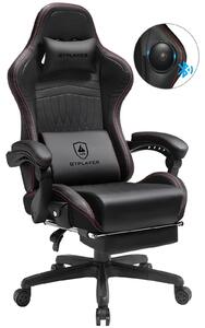 Sedia da gaming - ACE-PRO - Ergonomica - Poggiapiedi - Altoparlanti integrati - Girevole con rotelle - In pelle - Fino a 150 kg - Rossa