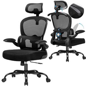 Sedia da ufficio - CH231 - Poggiatesta 3D - Supporto lombare - Regolabile in altezza - Schienale in rete - Rotelle girevoli a 360° - Gancio appendiabiti integrato - Nero