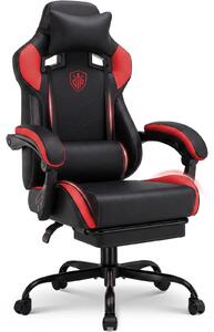 Sedia da gaming - Sedia da ufficio ergonomica - Regolabile in altezza - Con braccioli - Con poggiapiedi - Con rotelle - Rivestita in ecopelle - Colore: rosso