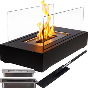 Caminetto a bioetanolo a stelo 35×18×17 cm in acciaio verniciato a polvere, 2 pareti in vetro, bruciatore con fibra Vetroceramica senza fumo e fuliggine, a basso odore 26301