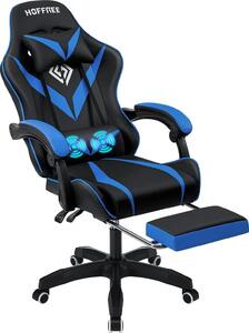 Sedia da gioco - Sedia da ufficio ergonomica - Portata 181 kg - Funzione massaggio - Poggiapiedi estraibile - Supporto lombare - Inclinabile - Blu/Nero