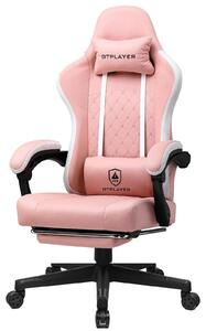 Sedia da gaming - Sedia da scrivania ergonomica - Rivestimento in tessuto - Cuscino di seduta a molle insacchettate - Braccioli uniti - Poggiapiedi estraibile - Regolabile in altezza - Con rotelle - Rosa
