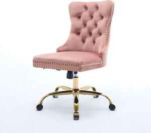 Sedia da ufficio Samt - DE1923PK. Sedia ergonomica per scrivania, regolabile in altezza, girevole a 360°, con seduta imbottita, struttura in metallo e ruote silenziose