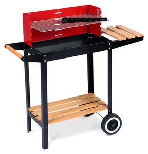 BBQ Collection barbecue a carbonella con ruote - Griglia regolabile e frangivento - Barbecue con tavolino - Nero