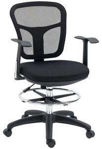 Sedia da ufficio - Sedia ergonomica per disegno - Regolabile in altezza da 95 a 115 cm - Con braccioli - Con poggiapiedi - Imbottita - Girevole - Tessuto a rete nero