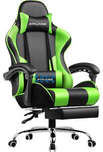 Sedia da gaming GT800A - Sedia da ufficio ergonomica - Funzione massaggio - Poggiapiedi - Poggiatesta - Cuscino lombare - Regolabile in altezza - Portata massima: 150 kg - Verde