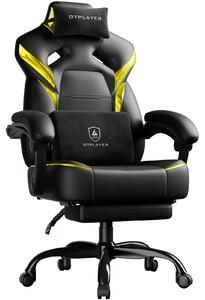 Sedia da gaming con poggiapiedi - Sedia da ufficio ergonomica - Portata massima di 200 kg - Regolabile in altezza - Girevole - Cuscini lombari e per la testa - Rivestita in ecopelle - Colore oro