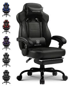 Sedia da gaming - Sedia da ufficio ergonomica con poggiapiedi - Portata massima: 180 kg - Inclinazione fino a 155° - Regolabile in altezza - Supporto lombare e poggiatesta - Colore: nero