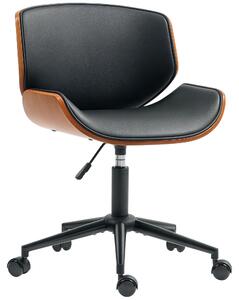 Sedia da ufficio - Sedia da scrivania - Rivestita in ecopelle - Regolabile in altezza - Girevole - Imbottita - Struttura in legno - Colore: nero/marrone noce