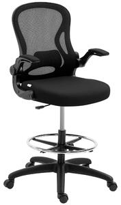 Sedia da ufficio - Sedia ergonomica per disegno - Altezza regolabile da 102 a 122 cm - Poggiapiedi regolabile - Imbottita - Girevole con rotelle - Supporto lombare - Colore: nero