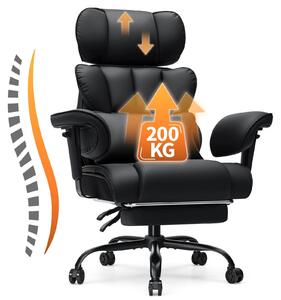Sedia da ufficio ergonomica - Poltrona da ufficio per dirigenti - Portata massima: 200 kg - Supporto lombare regolabile - Schienale imbottito - Poggiapiedi - Materiale: pelle - Colore: nero