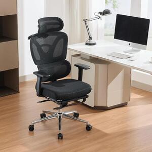 Sedia da ufficio ergonomica in mesh – Sedia girevole – Schienale alto, poggiatesta regolabile – Supporto lombare – Braccioli 3D – Poggiapiedi estraibile – Regolabile in altezza – Colore: nero