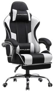 Sedia da gaming - Sedia da ufficio GT800A-FA - Ergonomica - Rivestimento in tessuto - Regolabile in altezza - Poggiapiedi - Poggiatesta e cuscino lombare - 150 kg - Bianco/Nero