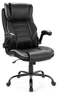 Sedia da ufficio ergonomica - Poltrona direzionale con schienale alto - Poggiatesta regolabile - Supporto lombare - Regolazione dell'altezza tramite pistone a gas - Pelle finta - Braccioli e rotelle - Nero/Grigio