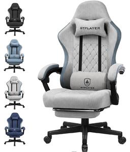 Sedia da gaming - Sedia da ufficio - Ergonomica - Rivestimento in tessuto - Cuscino di seduta a molle insacchettate - Braccioli uniti - Poggiapiedi - Regolabile in altezza - Grigio