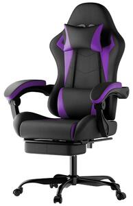 Sedia da gaming - Sedia da ufficio ergonomica - Cuscino lombare e poggiatesta - Regolabile in altezza - Girevole - Rivestimento in PVC - Lilla/Nero