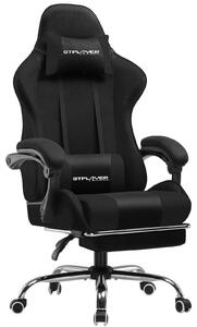 Sedia da gaming con funzione massaggio - Sedia da ufficio ergonomica - Cuscino lombare - Poggiapiedi estraibile - Regolabile in altezza - Portata fino a 150 kg - Rivestimento in tessuto nero