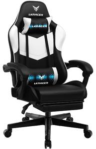 Sedia da gaming - Sedia da ufficio con poggiapiedi - Ergonomica, regolabile in altezza, girevole a 360°, cuscini lombari e per il collo, Pelle finta, max 150 kg - Bianca