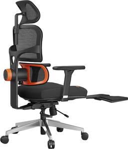 Sedia da ufficio ergonomica - Con poggiapiedi - Supporto lombare adattivo - Quattro livelli di inclinazione - Schienale regolabile - Braccioli regolabili - Poggiatesta - Nero