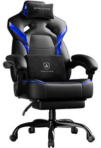 Sedia da gaming - Sedia da ufficio - Con poggiapiedi - Ergonomica - Portata massima di 200 kg - Braccioli regolabili - Cuscini per la testa e la zona lombare - Girevole - Blu