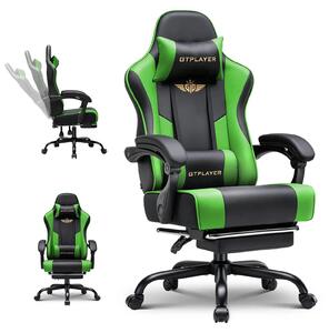 Sedia da gaming, sedia da ufficio - Ergonomica - Con poggiapiedi - Regolabile in altezza - Sedia girevole con rotelle e braccioli - Poggiatesta e supporto lombare - Ecopelle - Verde