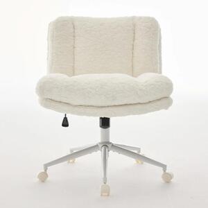 Sedia da ufficio - Sedia ergonomica per scrivania - Seduta larga 67,1 cm - Regolabile in altezza - Rotazione a 360° - Rivestimento in ecopelliccia color crema - Imbottitura in schiuma - Base in metallo
