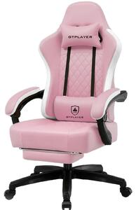Sedia da gaming - Sedia da ufficio ergonomica - Rivestita in ecopelle - Seduta imbottita e ammortizzata - Regolabile in altezza - Poggiapiedi integrato - Rotazione a 360° - Portata massima: 150 kg - Colore: rosa